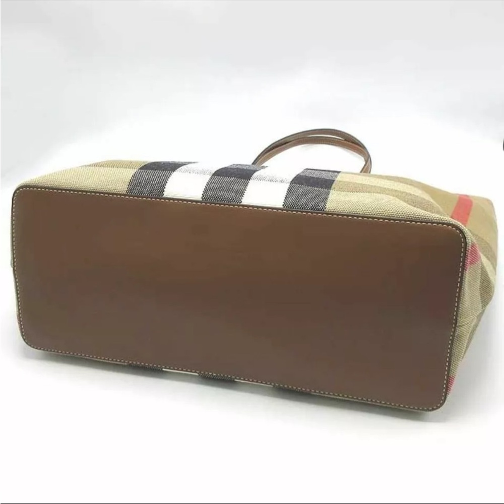 Authentic Burberry 8084047 Taupe Brown Bag Tote London Cotton Plaid Shoulder - Picture 9 of 9